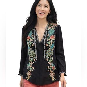 Johnny Was heavily embroidered Quito Peacock Sable tunic NWT